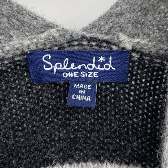 Splendid striped wool cashmere open boho cape pinch cardigan sweater gray black - Picture 7 of 9